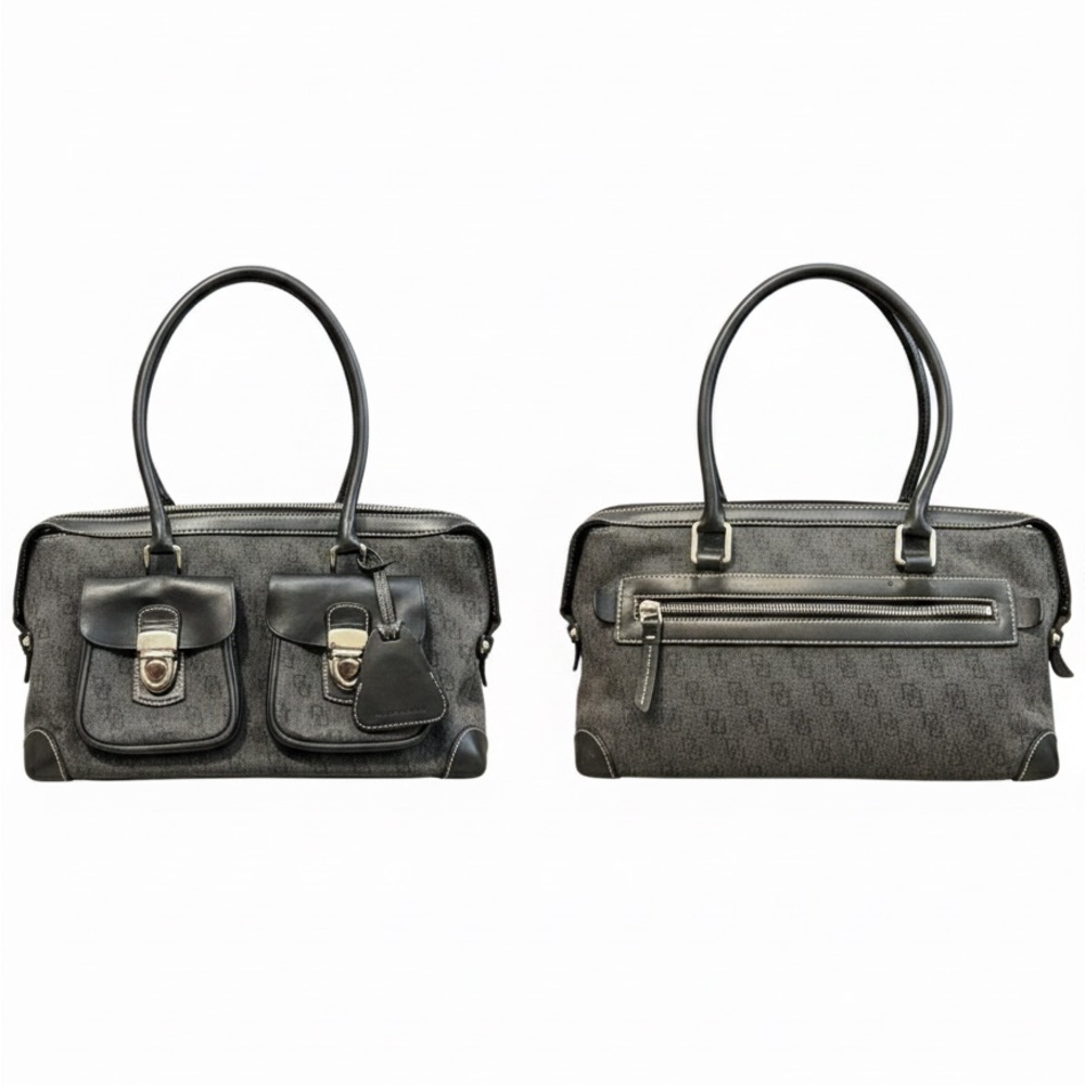 Dooney & Bourke Vintage Black Monogram Denim Cargo Satchel Bag